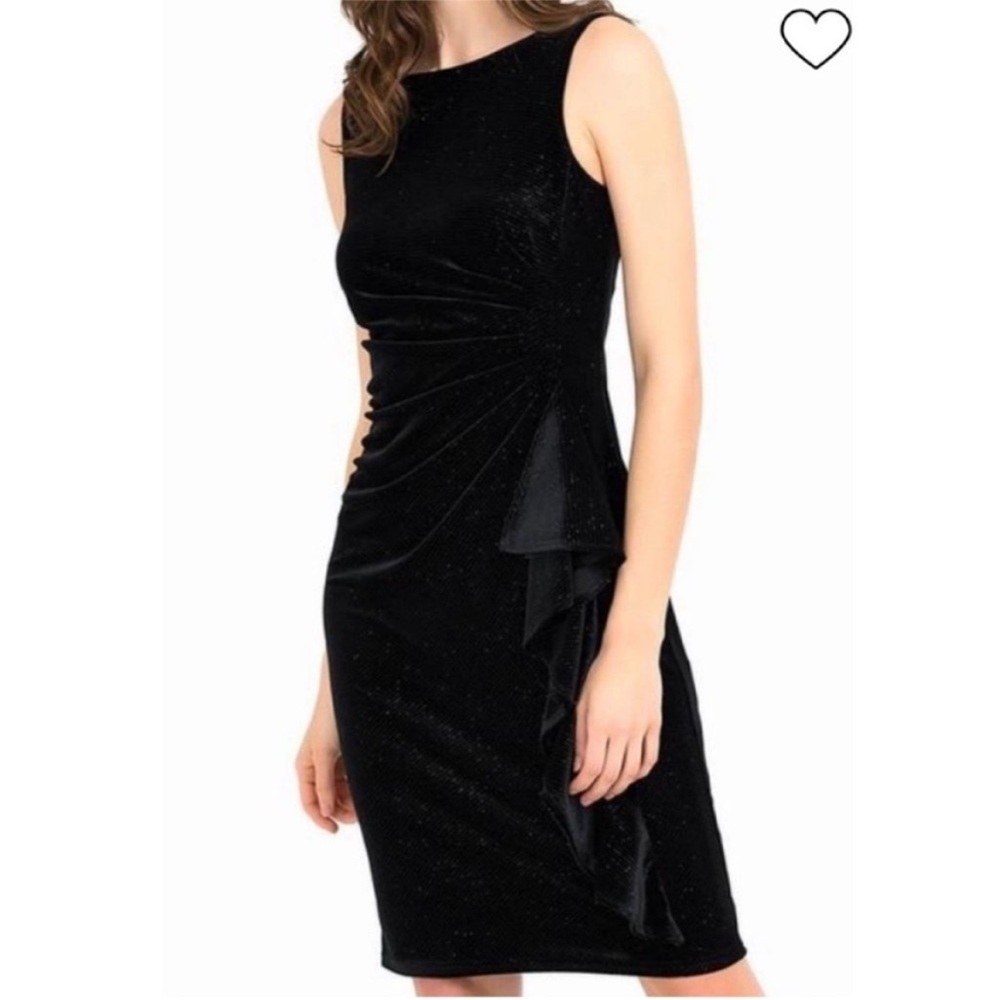NWT Joseph Ribkoff Velvet Sparkle Drapey Ruffle Elegant LBD Black Dress Size 2